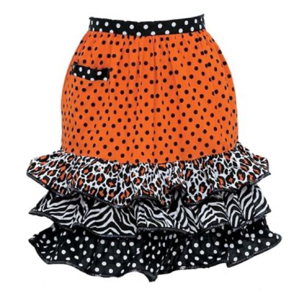 NWT Hostess 1/2 apron orange zebra leopard dots Halloween costume Animal frill
